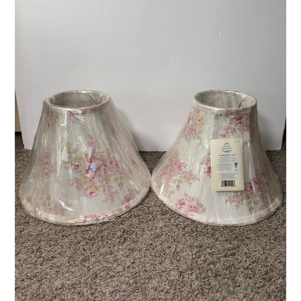 Simply Shabby Chic Lamp Shades Rachel Ashwell Roses Pair  5” X 12” X 9” SEALED